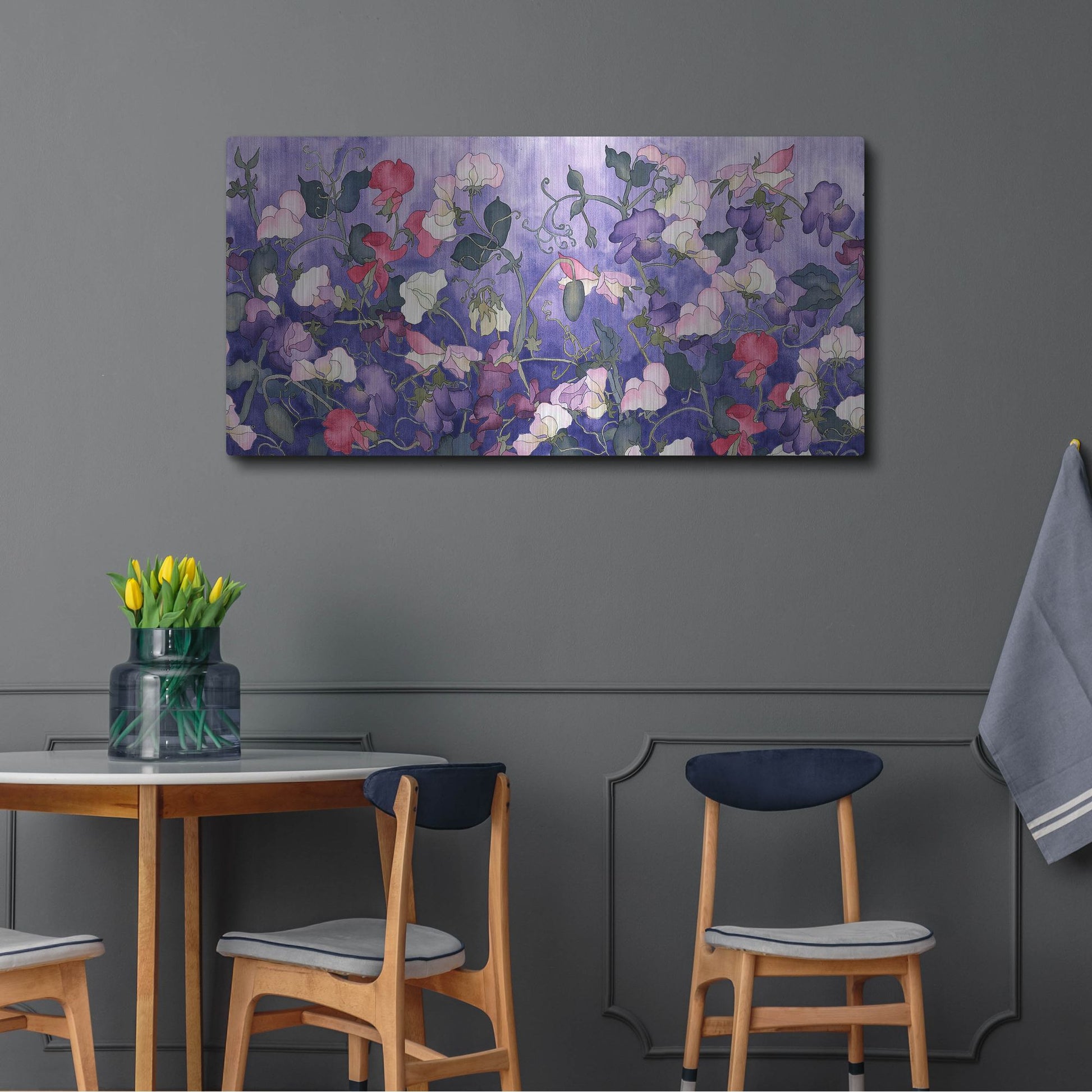 Luxe Metal Art 'Poppies & Sweet Peas- Run On Pattern' by Carissa Luminess, Metal Wall Art,48x24