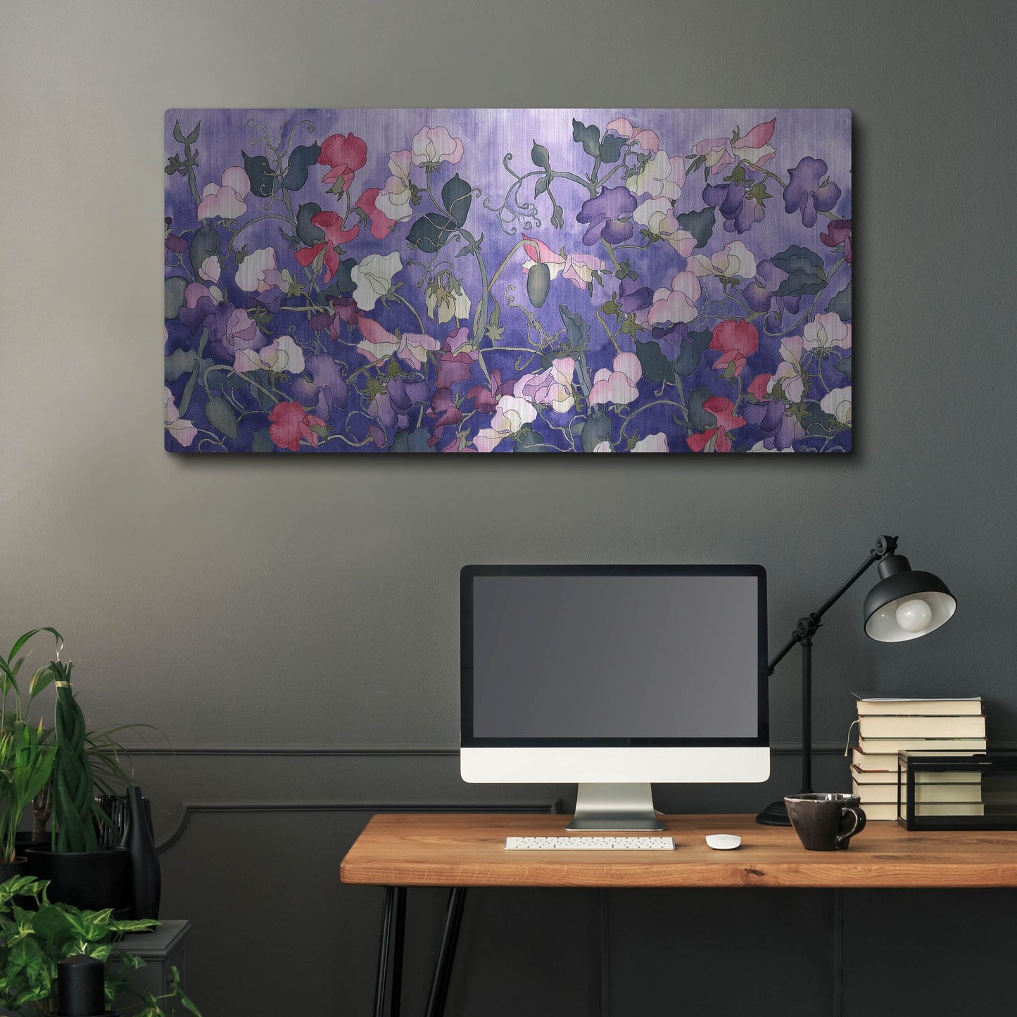 Luxe Metal Art 'Poppies & Sweet Peas- Run On Pattern' by Carissa Luminess, Metal Wall Art,48x24