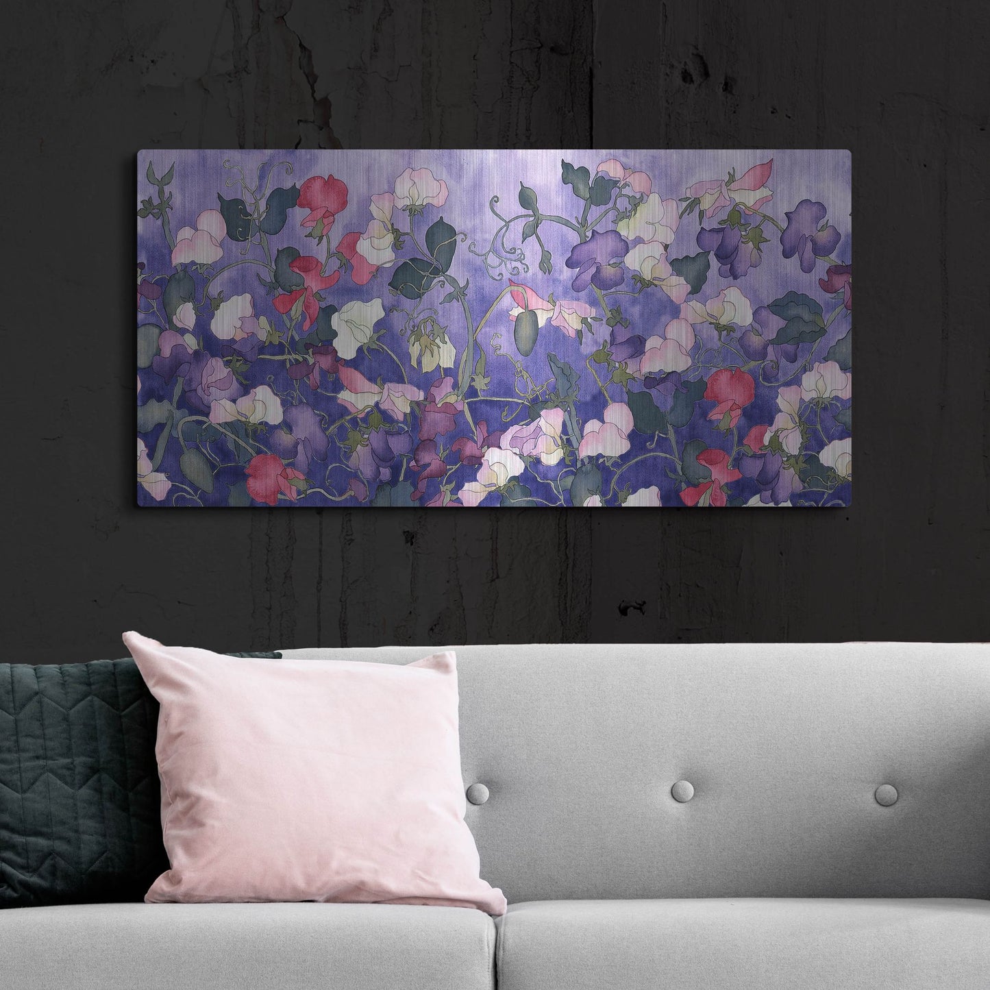 Luxe Metal Art 'Poppies & Sweet Peas- Run On Pattern' by Carissa Luminess, Metal Wall Art,48x24