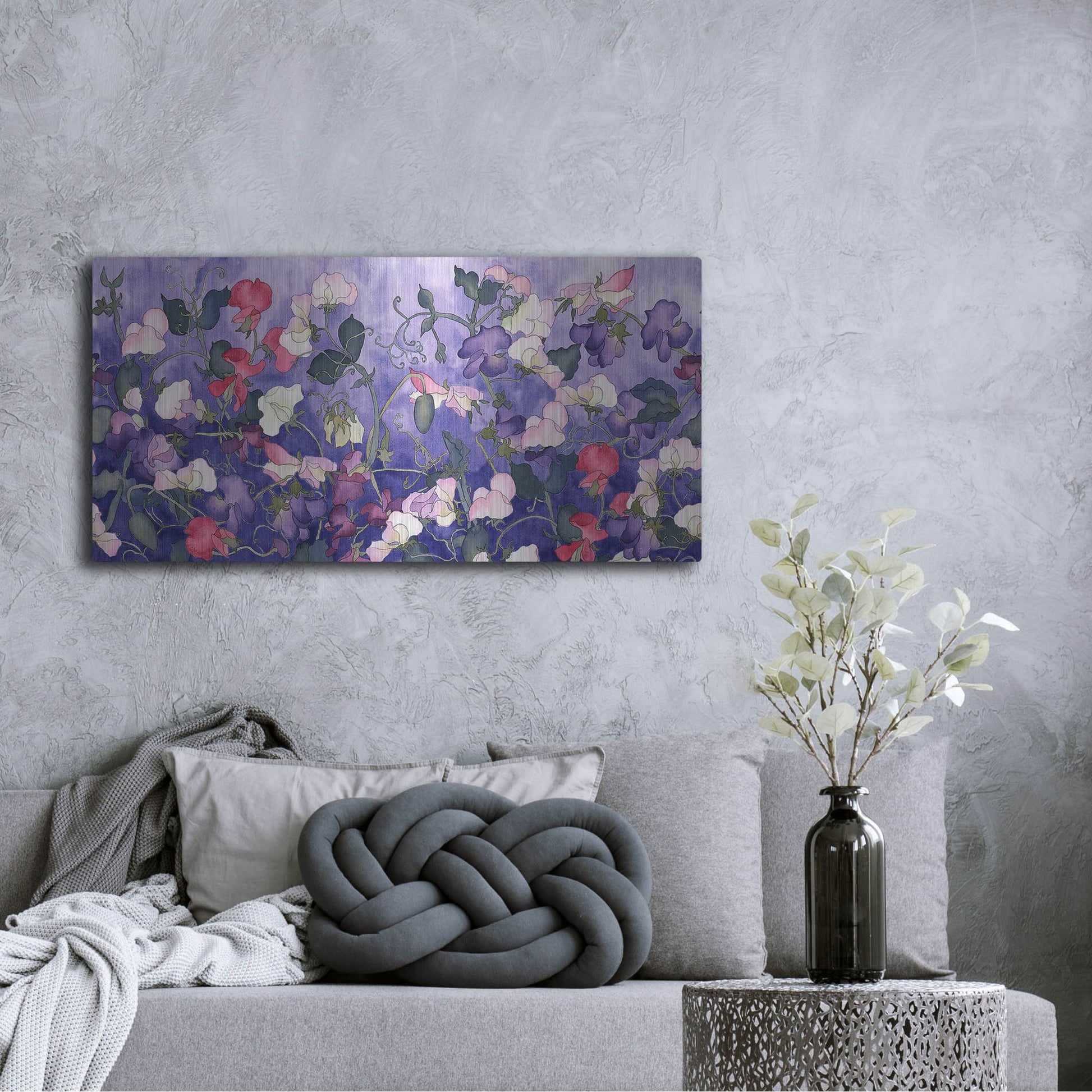 Luxe Metal Art 'Poppies & Sweet Peas- Run On Pattern' by Carissa Luminess, Metal Wall Art,48x24