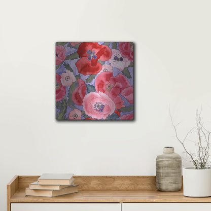 Luxe Metal Art 'Poppies pattern- light' by Carissa Luminess, Metal Wall Art,12x12