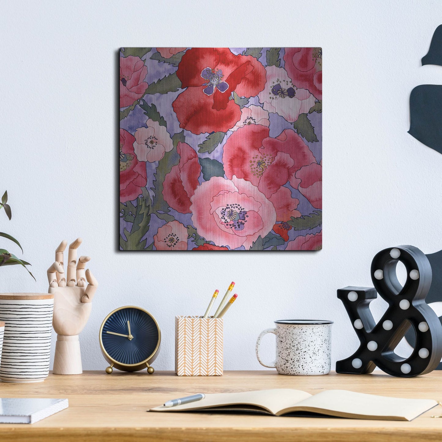 Luxe Metal Art 'Poppies pattern- light' by Carissa Luminess, Metal Wall Art,12x12