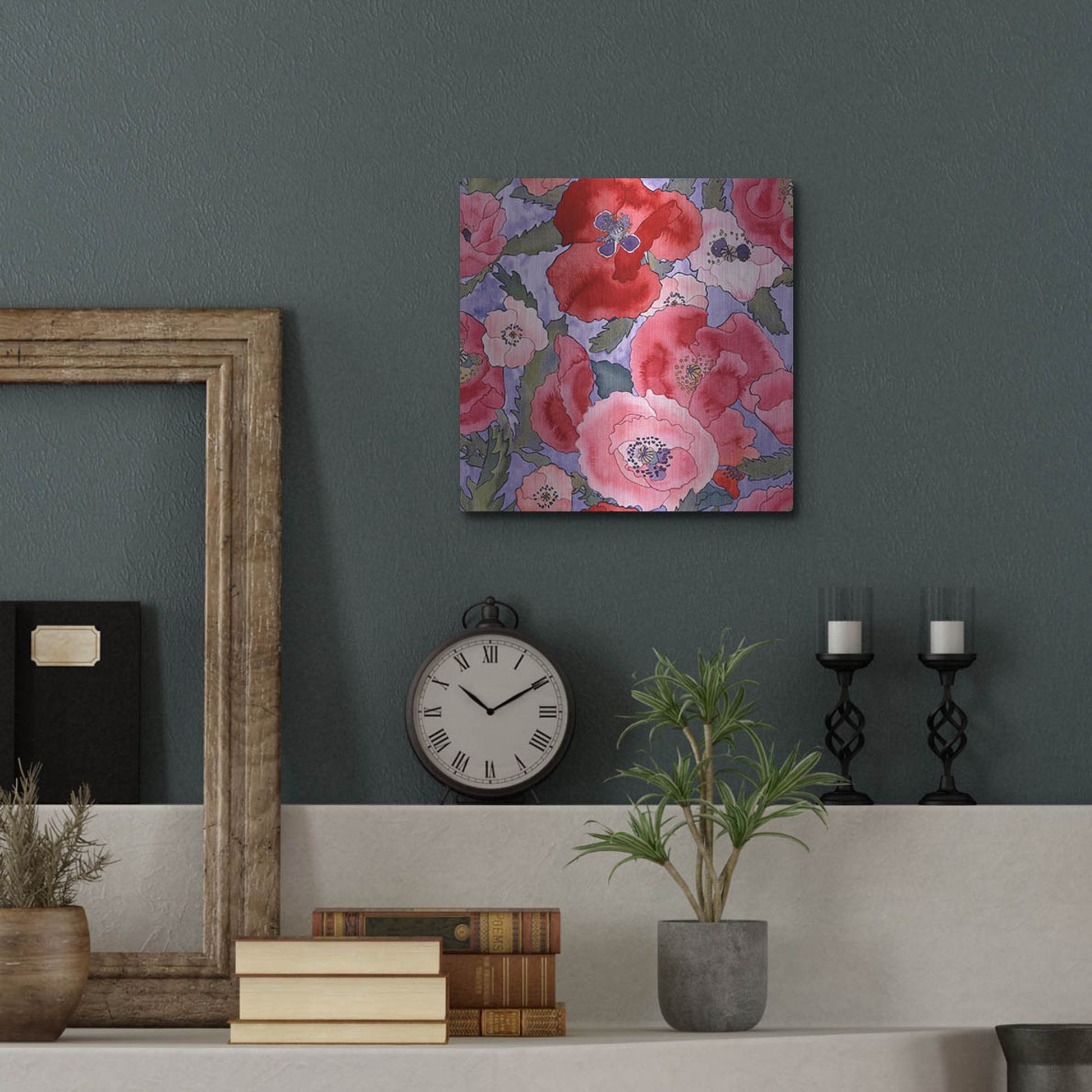 Luxe Metal Art 'Poppies pattern- light' by Carissa Luminess, Metal Wall Art,12x12