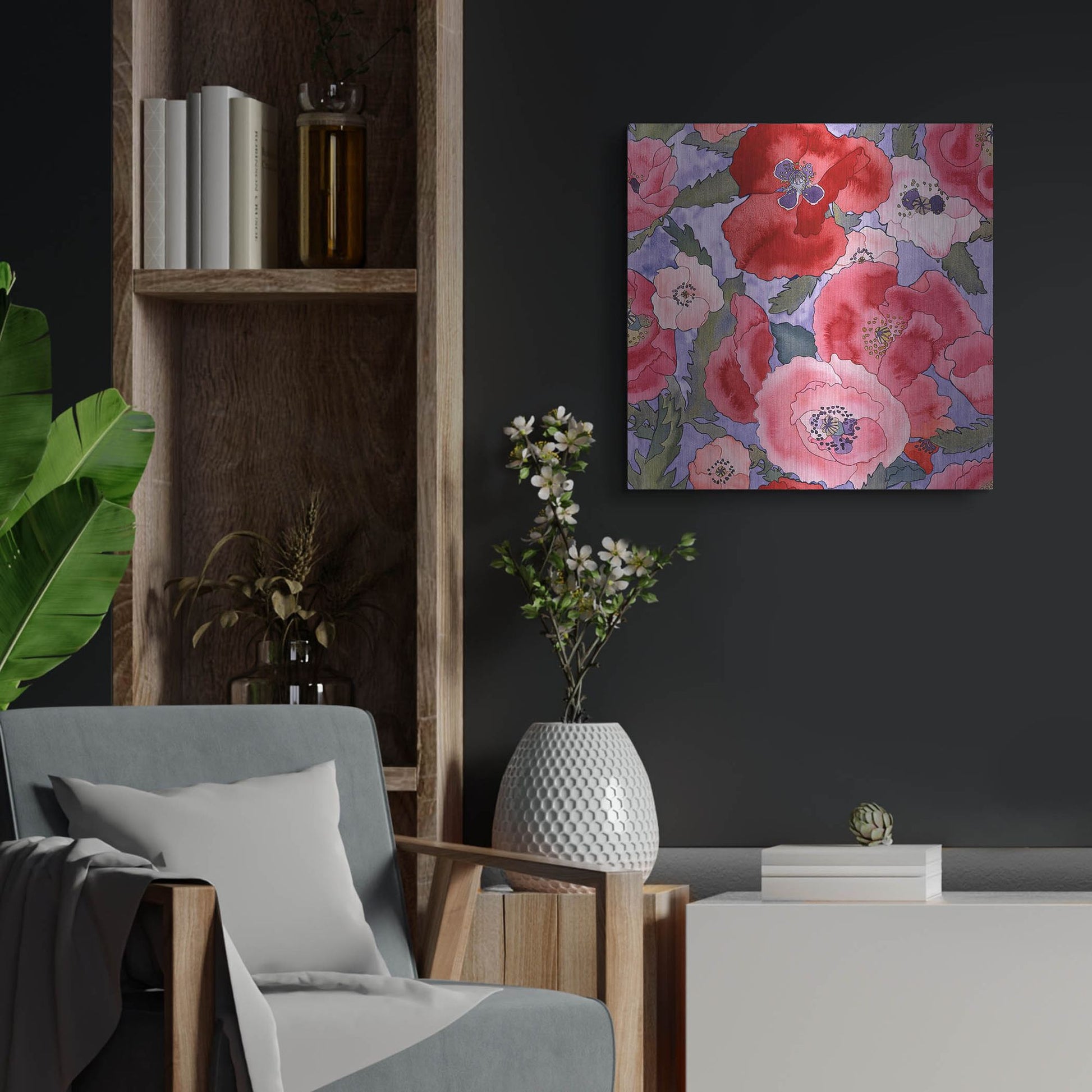 Luxe Metal Art 'Poppies pattern- light' by Carissa Luminess, Metal Wall Art,24x24