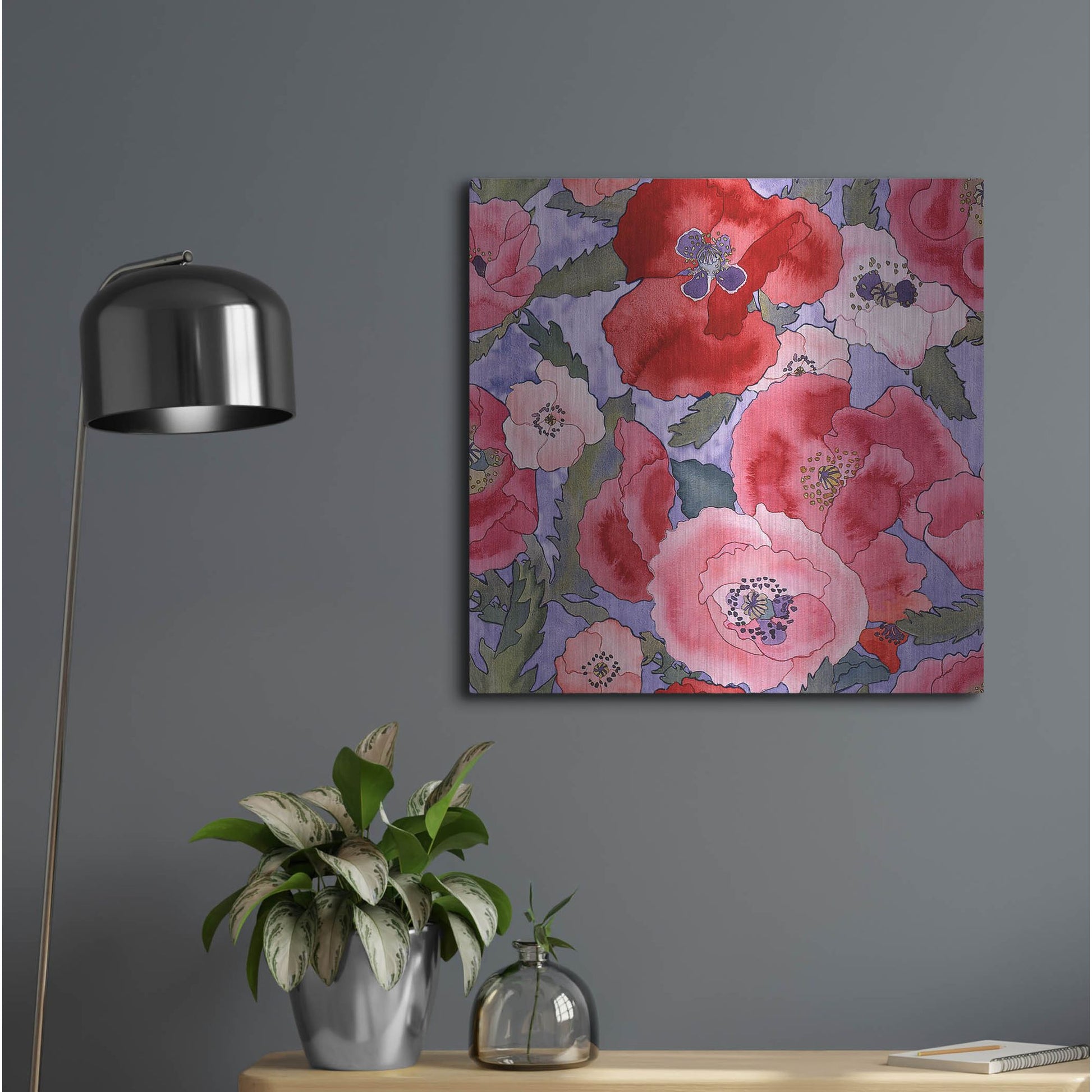 Luxe Metal Art 'Poppies pattern- light' by Carissa Luminess, Metal Wall Art,24x24