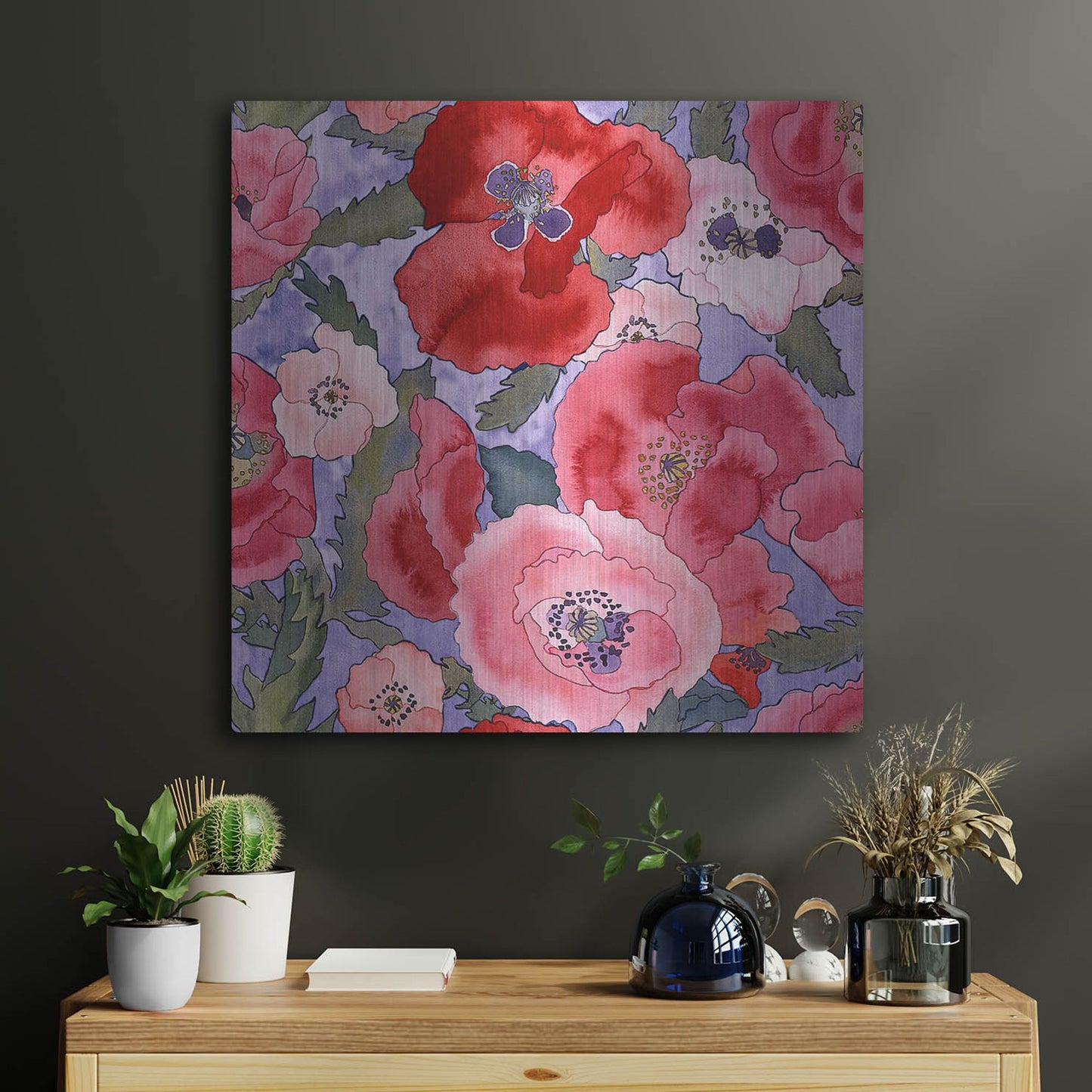 Luxe Metal Art 'Poppies pattern- light' by Carissa Luminess, Metal Wall Art,24x24