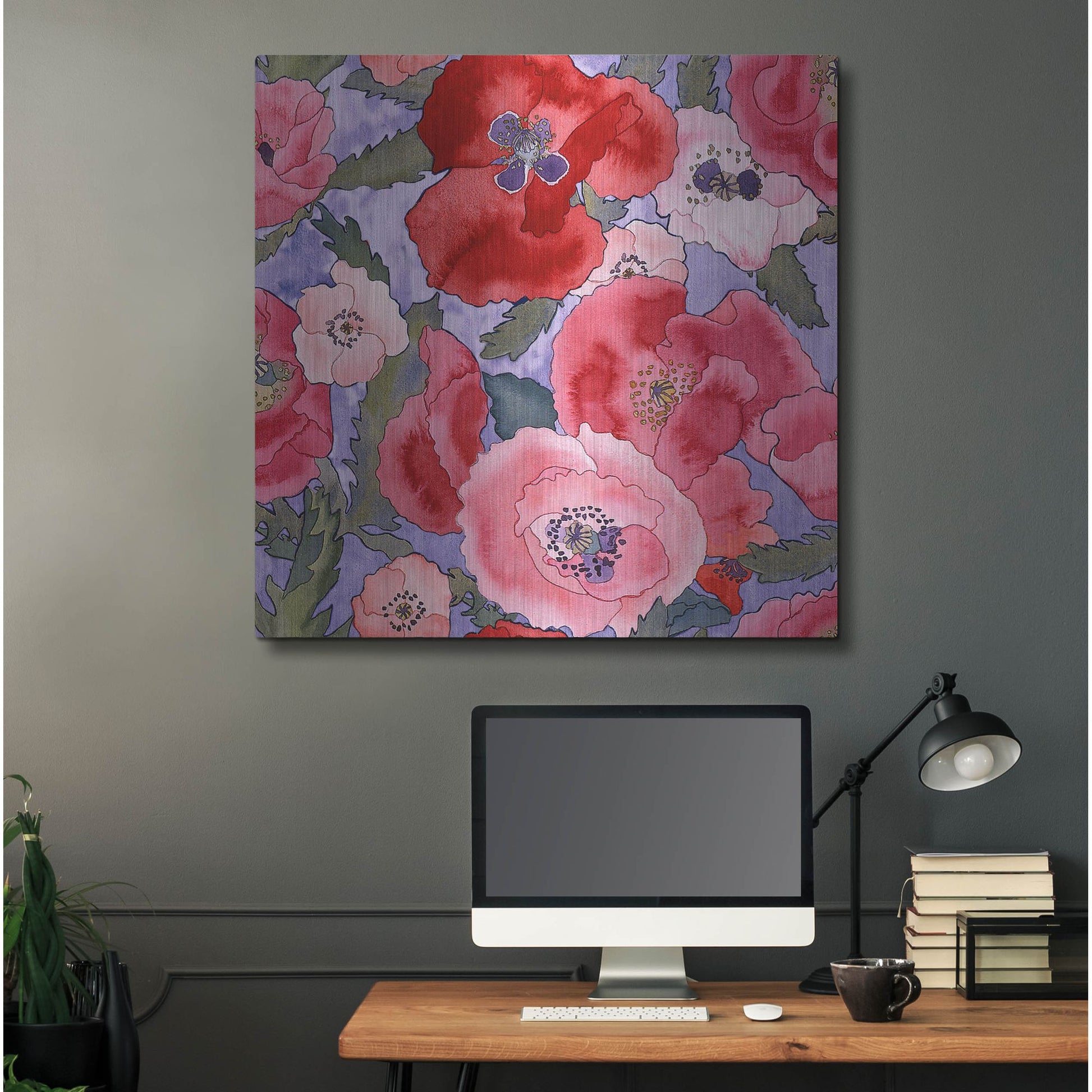 Luxe Metal Art 'Poppies pattern- light' by Carissa Luminess, Metal Wall Art,36x36