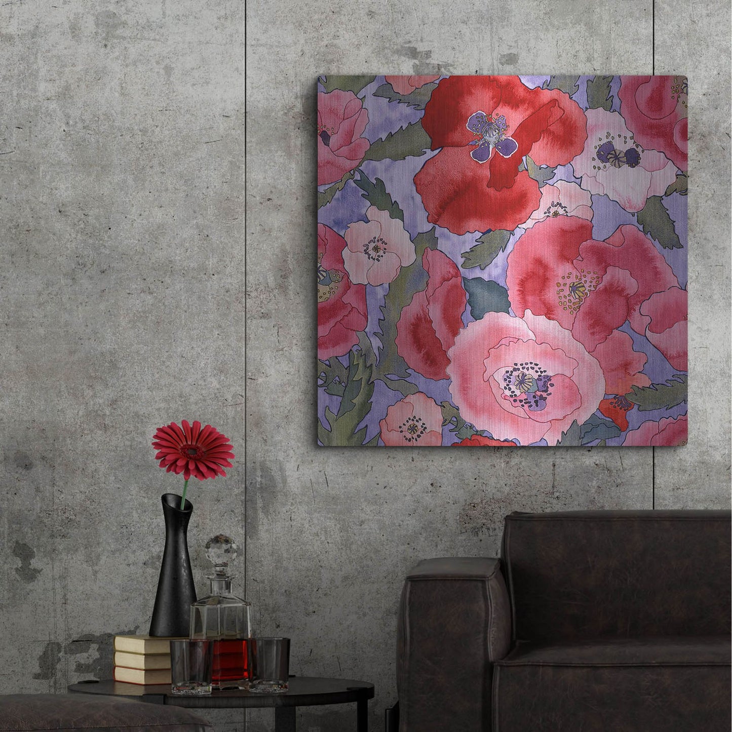 Luxe Metal Art 'Poppies pattern- light' by Carissa Luminess, Metal Wall Art,36x36