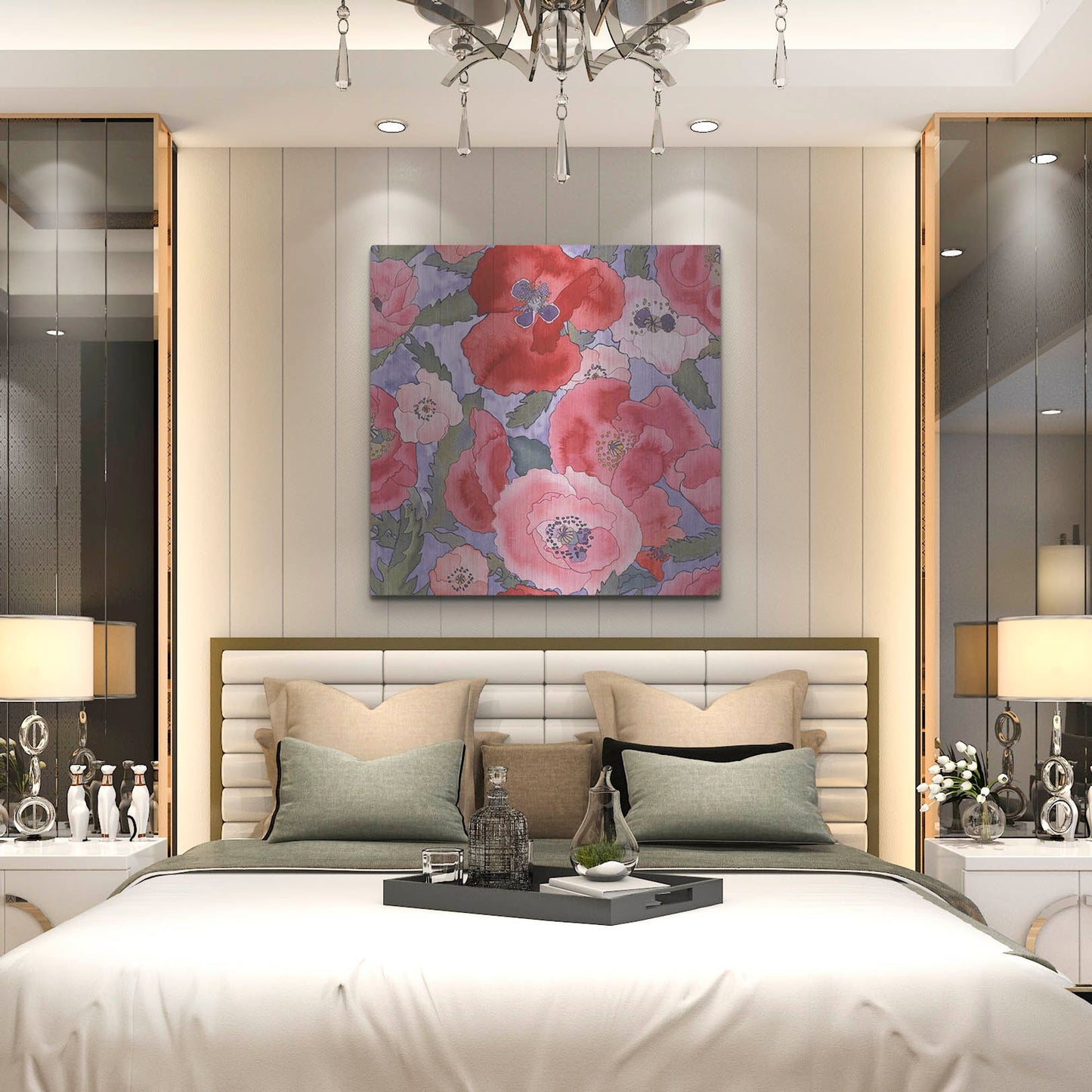 Luxe Metal Art 'Poppies pattern- light' by Carissa Luminess, Metal Wall Art,36x36