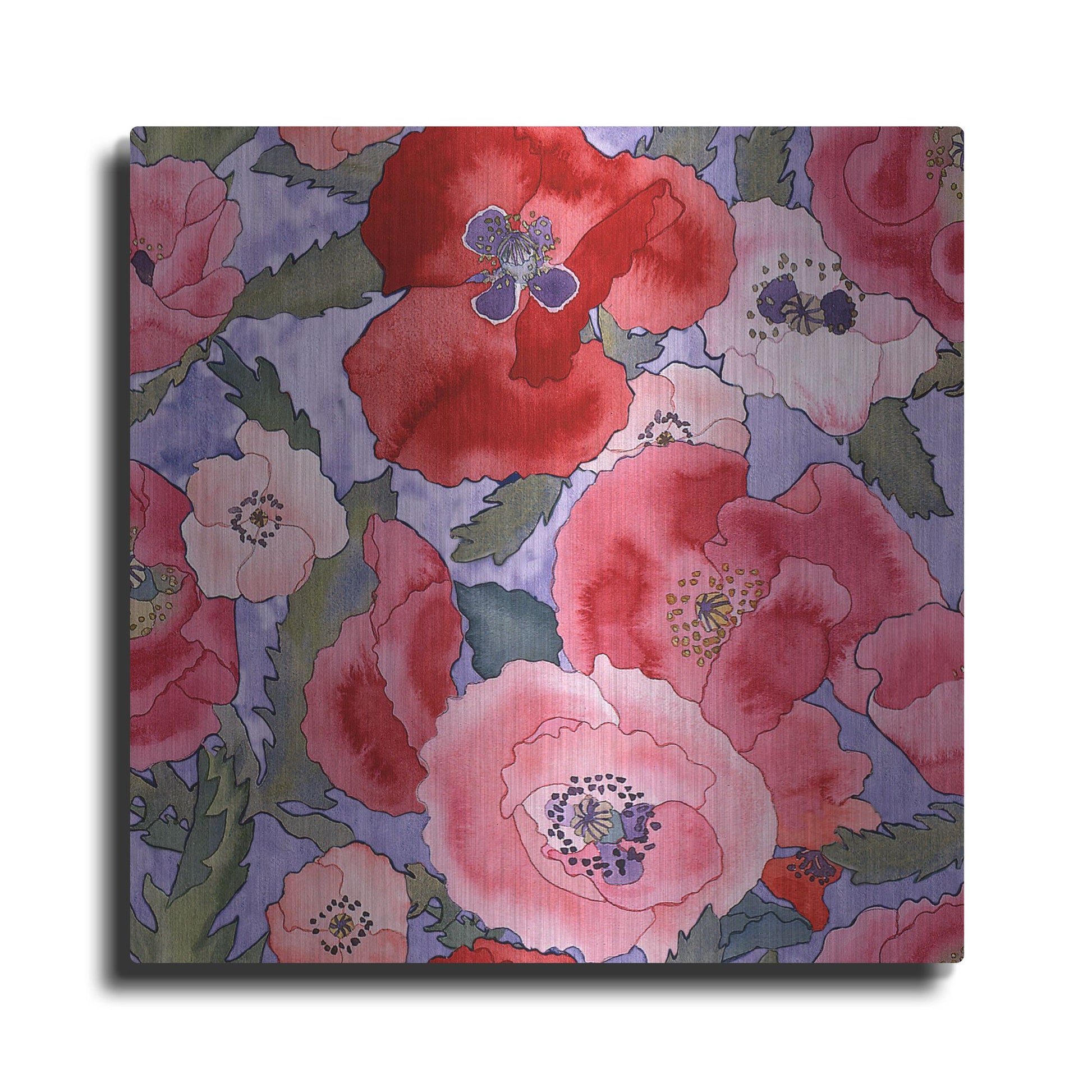 Luxe Metal Art 'Poppies pattern- light' by Carissa Luminess, Metal Wall Art