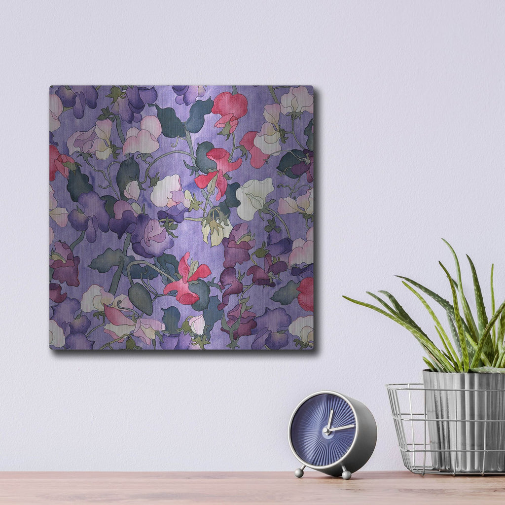Luxe Metal Art 'Sweet peas pattern-light' by Carissa Luminess, Metal Wall Art,12x12