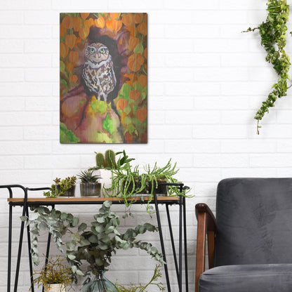 Luxe Metal Art 'Owl with Asian Lanterns' by Carissa Luminess, Metal Wall Art,12x16