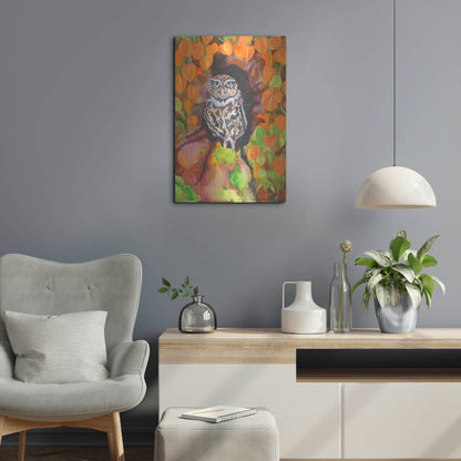 Luxe Metal Art 'Owl with Asian Lanterns' by Carissa Luminess, Metal Wall Art,16x24
