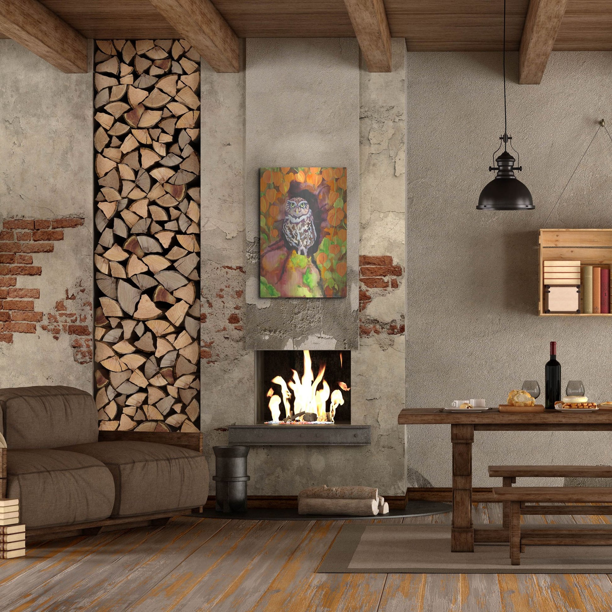 Luxe Metal Art 'Owl with Asian Lanterns' by Carissa Luminess, Metal Wall Art,24x36