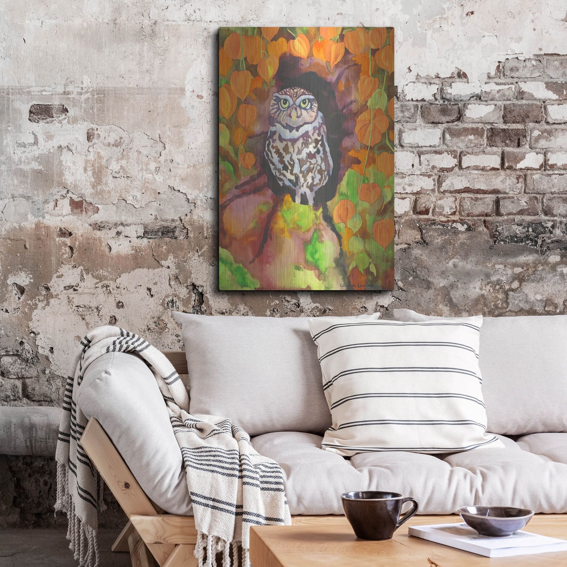 Luxe Metal Art 'Owl with Asian Lanterns' by Carissa Luminess, Metal Wall Art,24x36