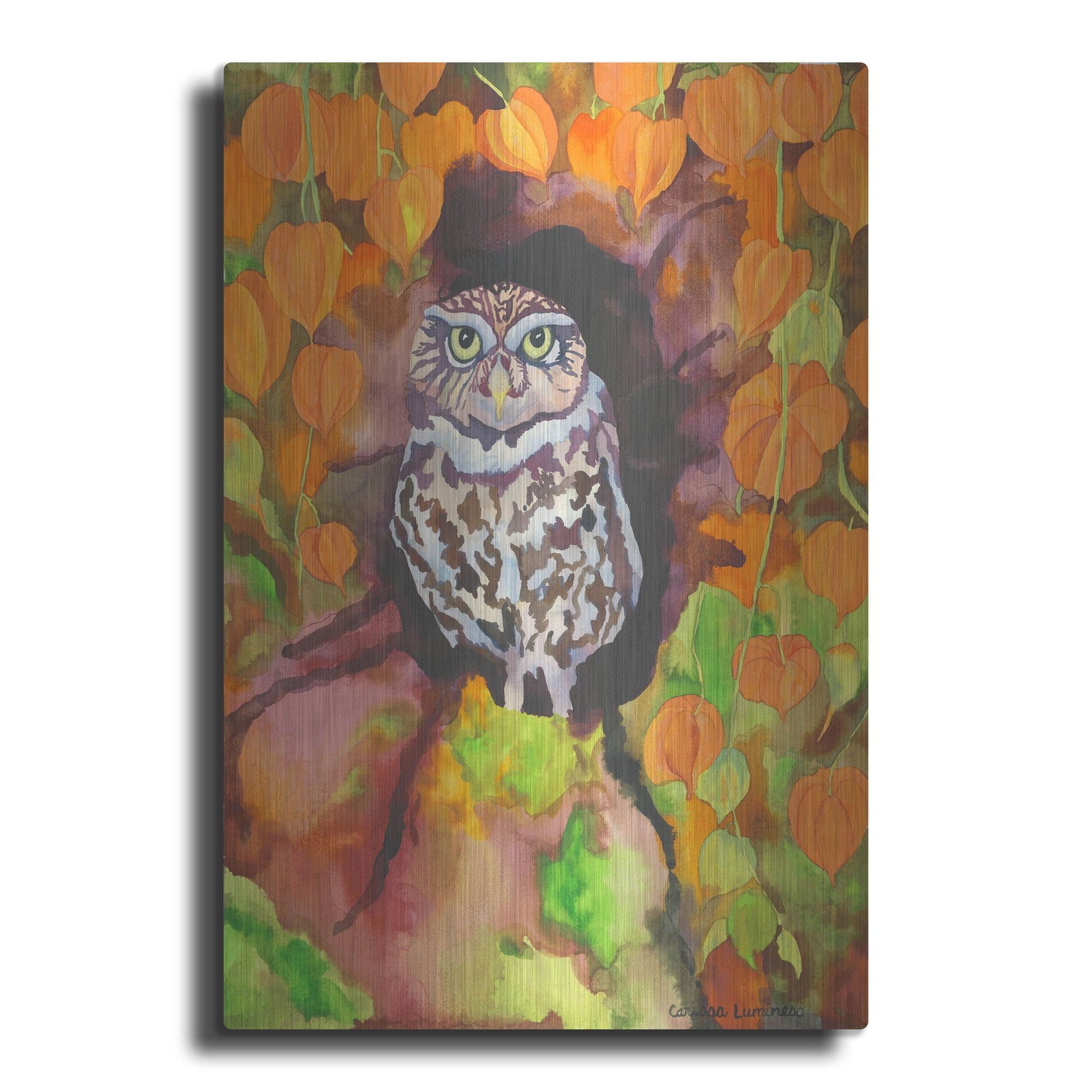 Luxe Metal Art 'Owl with Asian Lanterns' by Carissa Luminess, Metal Wall Art