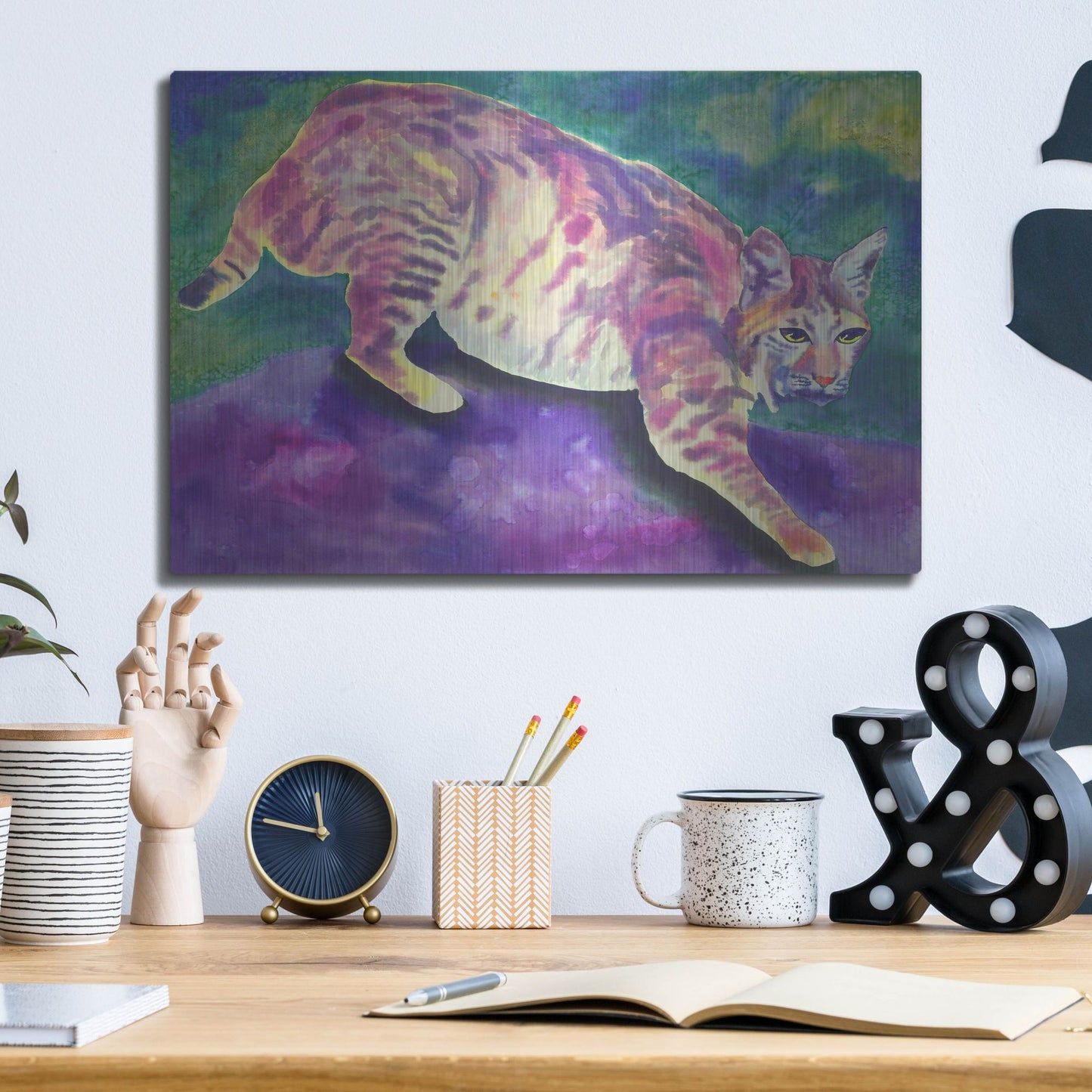 Luxe Metal Art 'Bobcat' by Carissa Luminess, Metal Wall Art,16x12