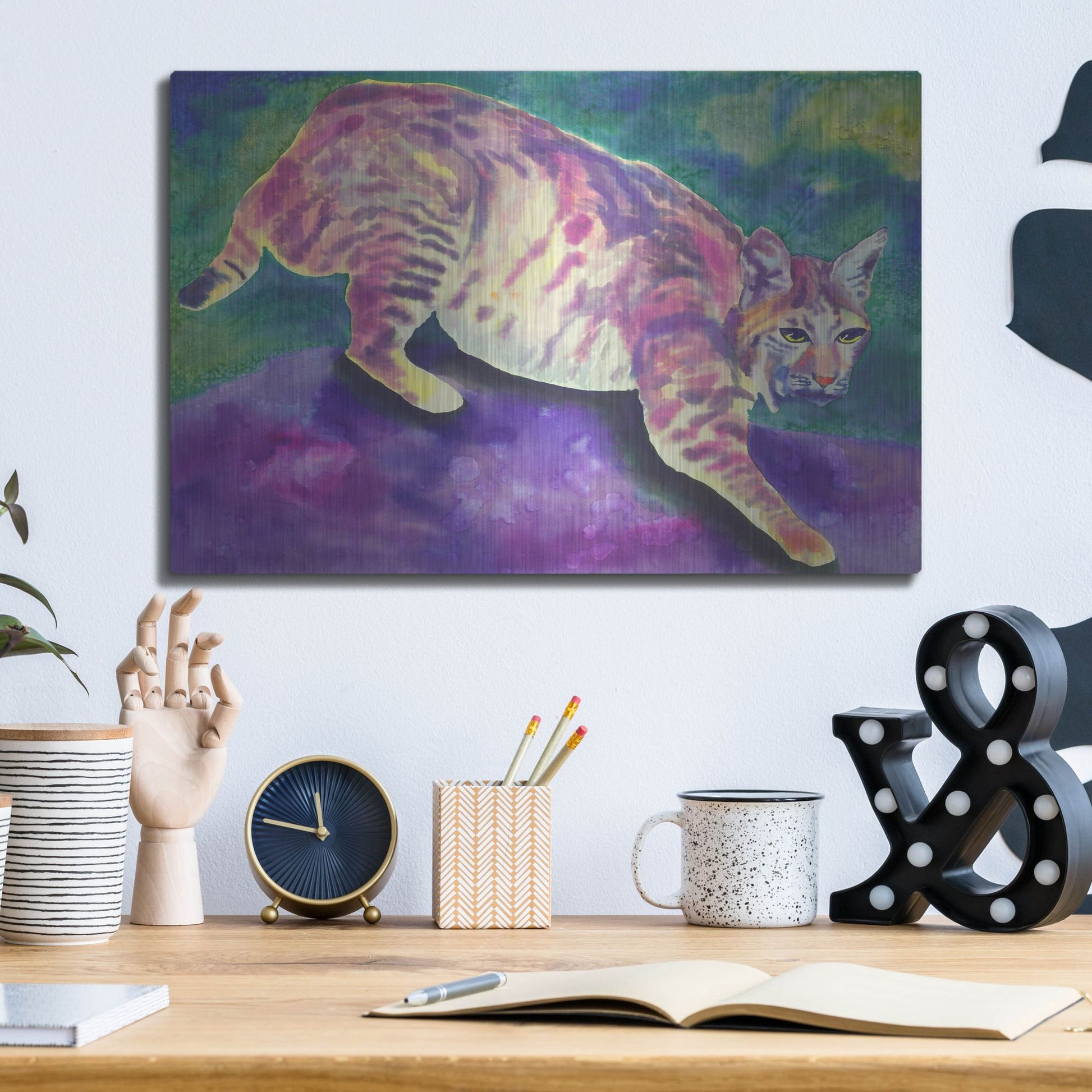 Luxe Metal Art 'Bobcat' by Carissa Luminess, Metal Wall Art,16x12