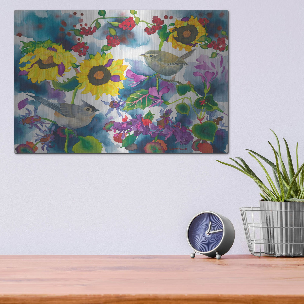 Luxe Metal Art 'Titmouse & Wren' by Carissa Luminess, Metal Wall Art,16x12
