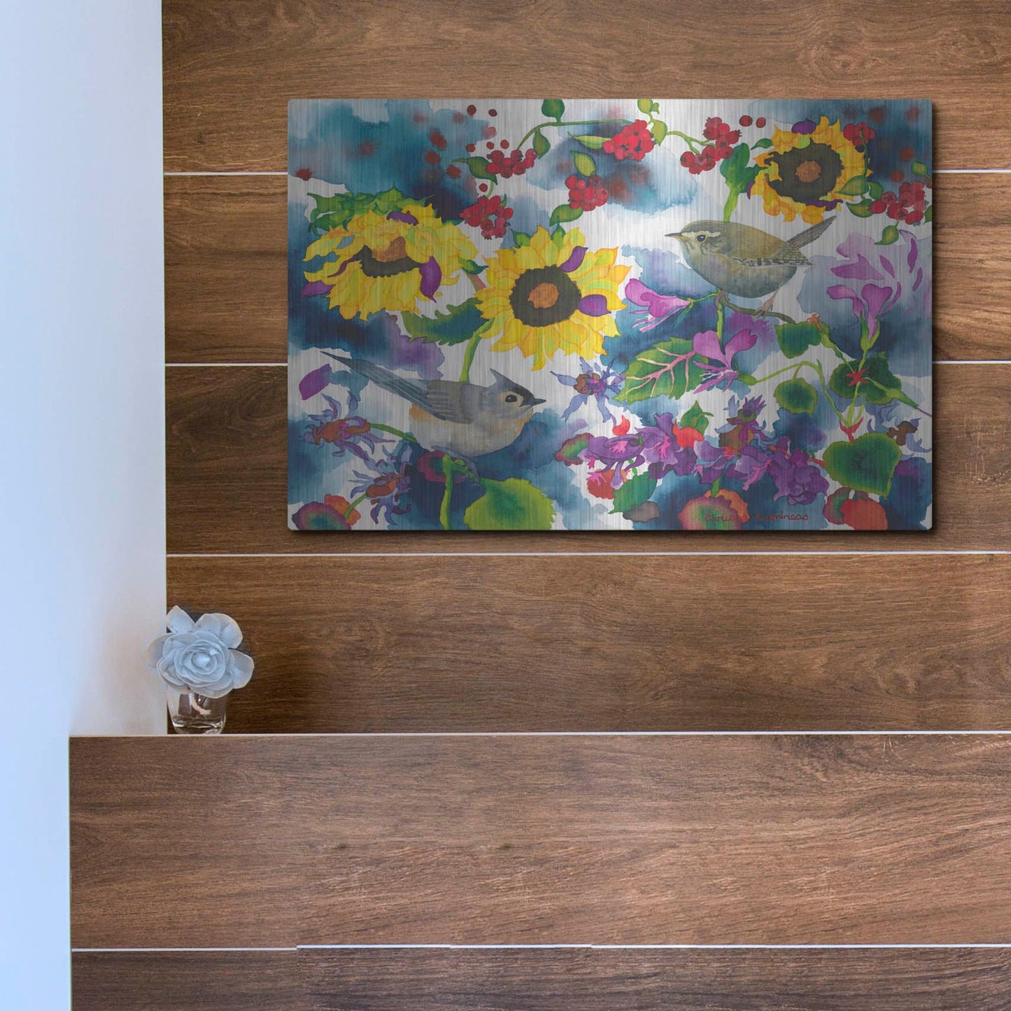 Luxe Metal Art 'Titmouse & Wren' by Carissa Luminess, Metal Wall Art,16x12