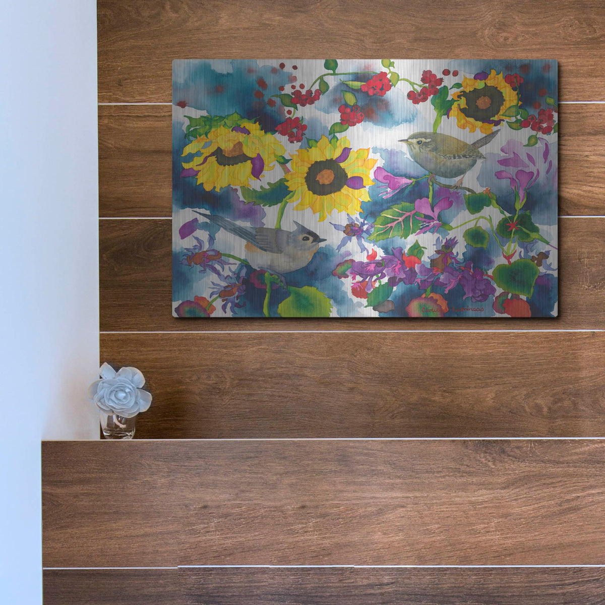 Luxe Metal Art 'Titmouse & Wren' by Carissa Luminess, Metal Wall Art,16x12