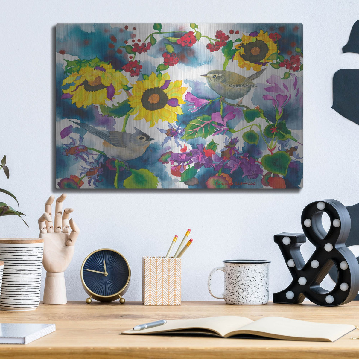 Luxe Metal Art 'Titmouse & Wren' by Carissa Luminess, Metal Wall Art,16x12