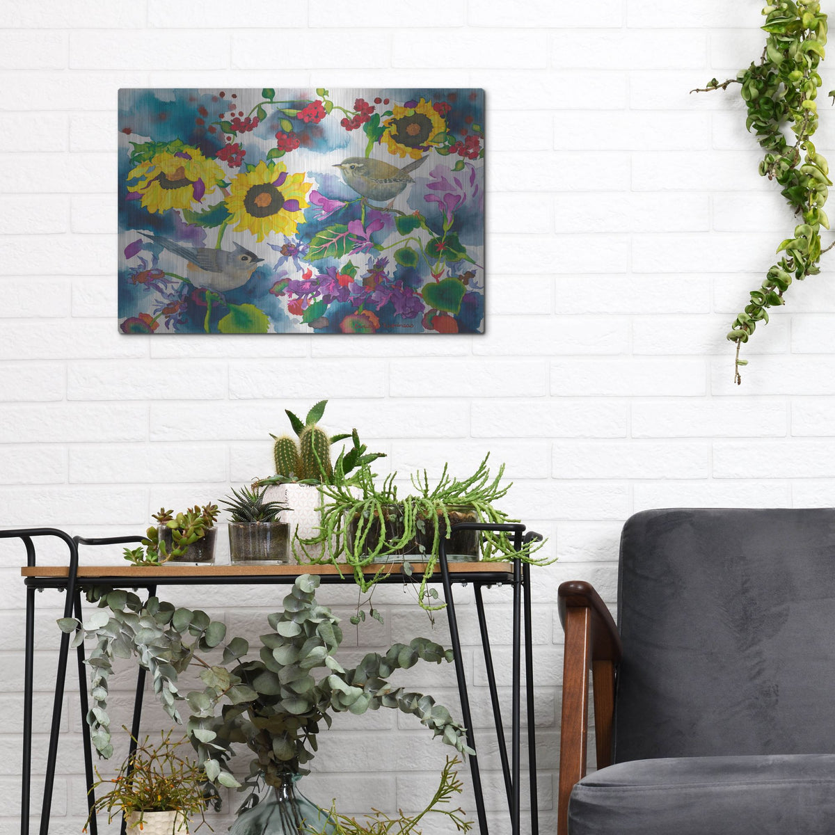 Luxe Metal Art 'Titmouse & Wren' by Carissa Luminess, Metal Wall Art,16x12