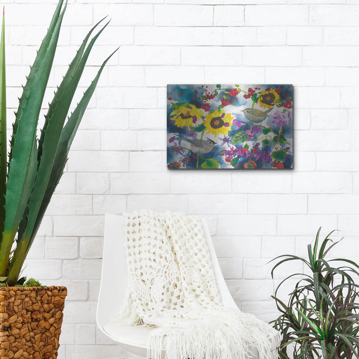 Luxe Metal Art 'Titmouse & Wren' by Carissa Luminess, Metal Wall Art,16x12