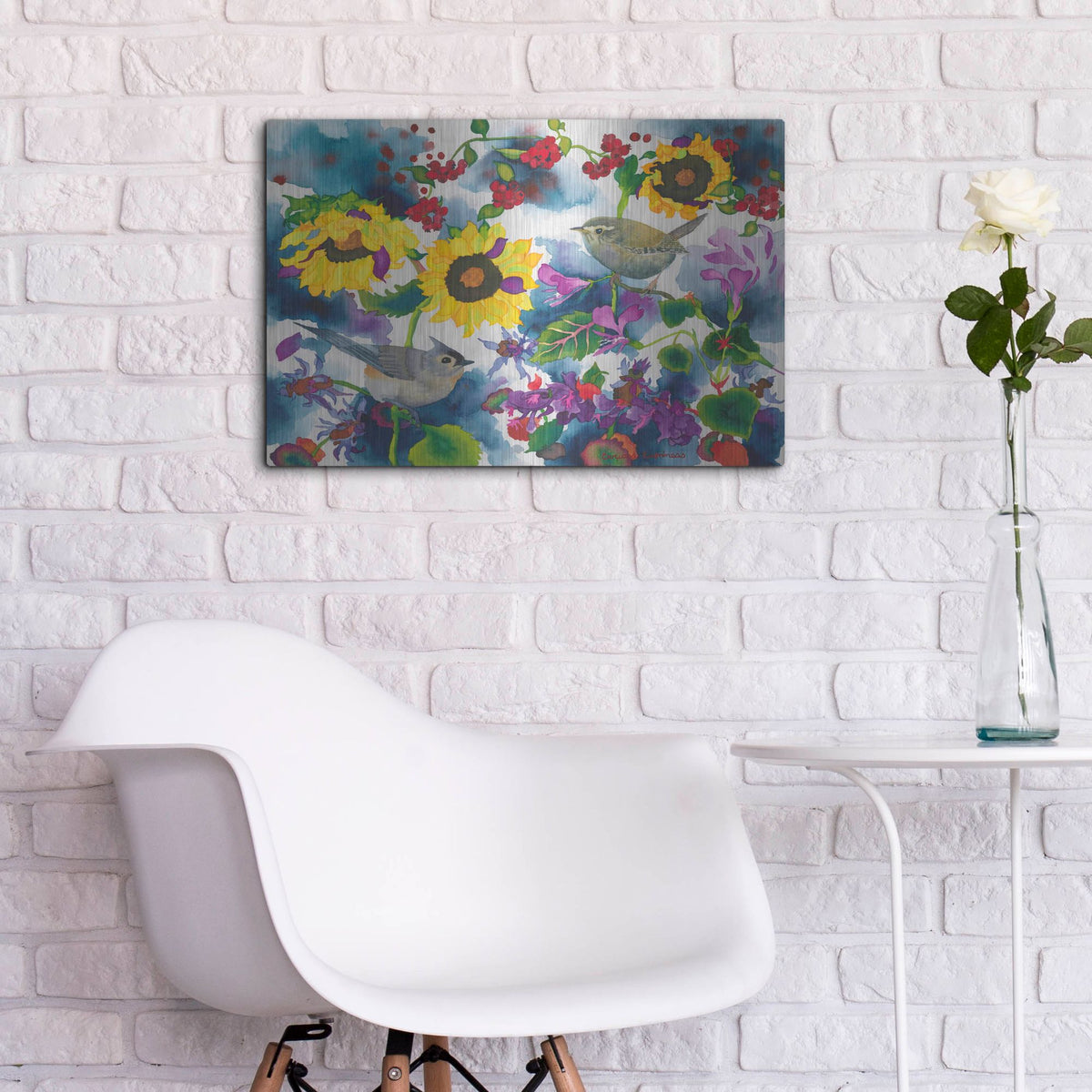 Luxe Metal Art 'Titmouse & Wren' by Carissa Luminess, Metal Wall Art,24x16