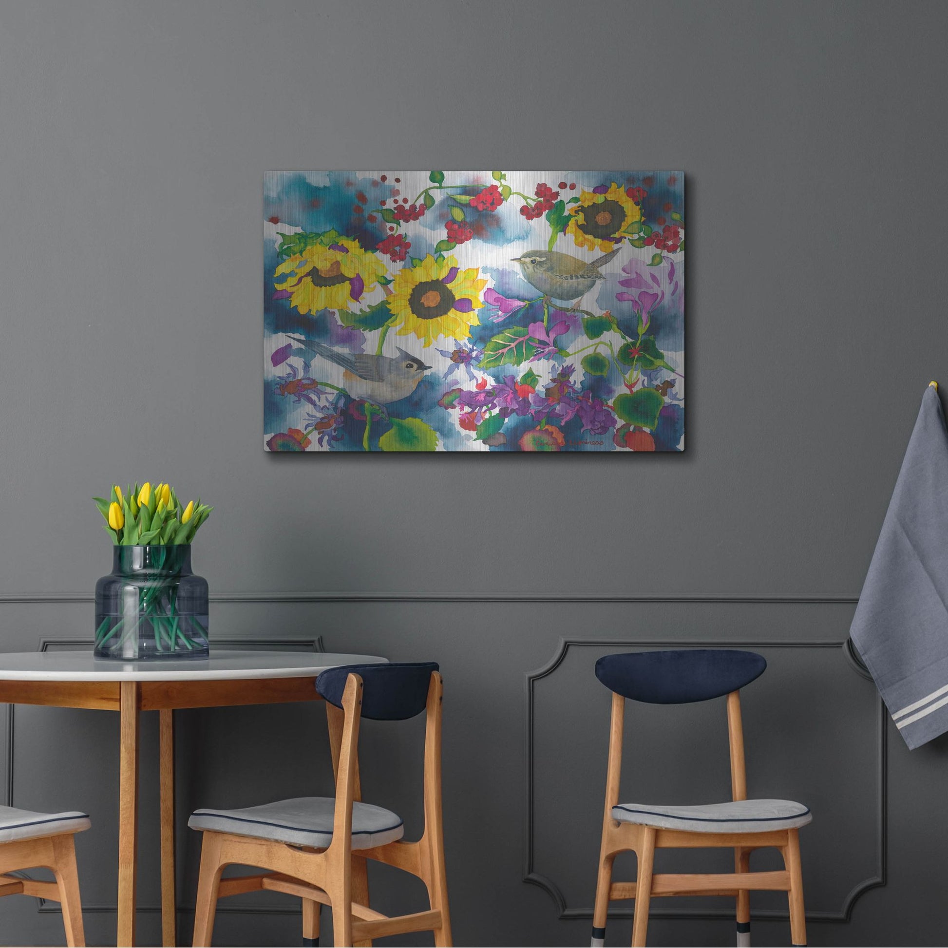 Luxe Metal Art 'Titmouse & Wren' by Carissa Luminess, Metal Wall Art,36x24