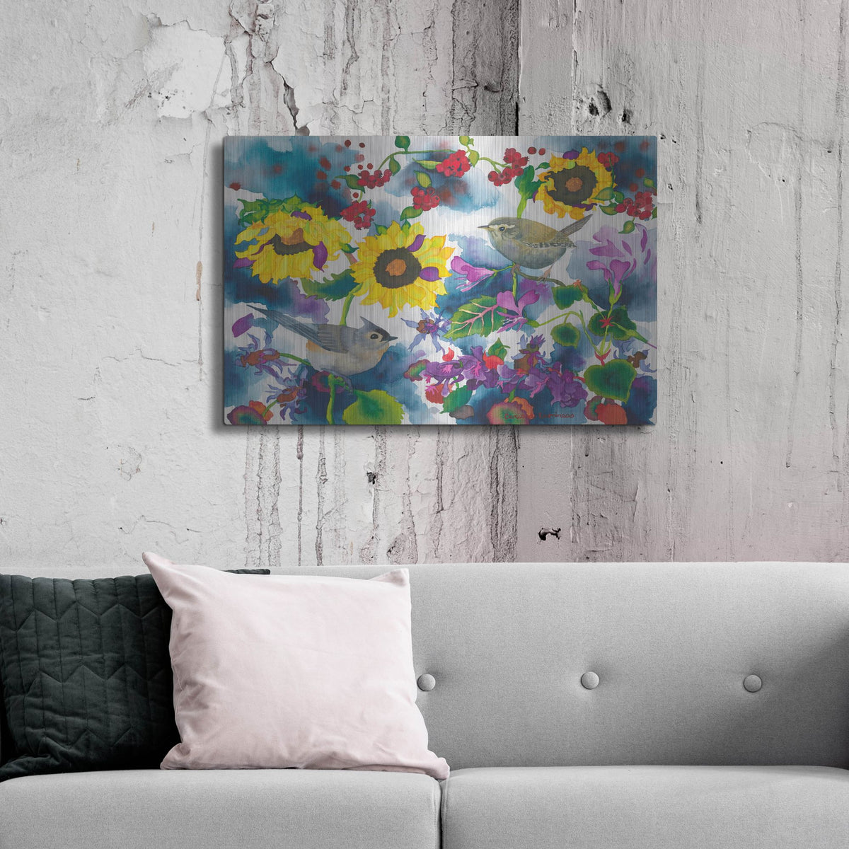 Luxe Metal Art 'Titmouse & Wren' by Carissa Luminess, Metal Wall Art,36x24