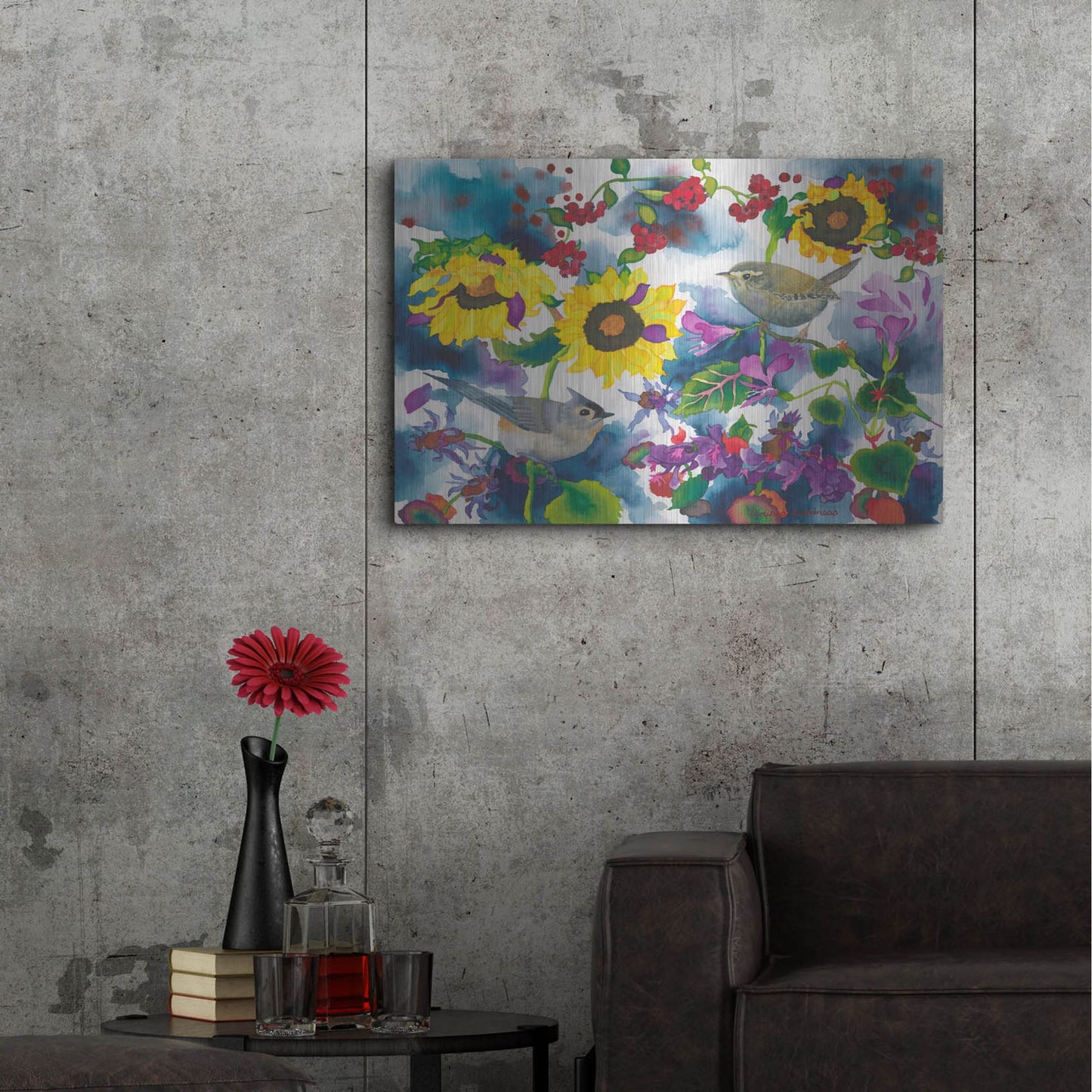 Luxe Metal Art 'Titmouse & Wren' by Carissa Luminess, Metal Wall Art,36x24