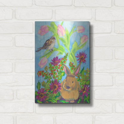 Luxe Metal Art 'Bunny and Sparrow' by Carissa Luminess, Metal Wall Art,12x16