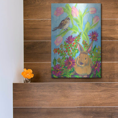 Luxe Metal Art 'Bunny and Sparrow' by Carissa Luminess, Metal Wall Art,12x16