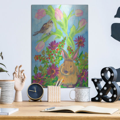 Luxe Metal Art 'Bunny and Sparrow' by Carissa Luminess, Metal Wall Art,12x16