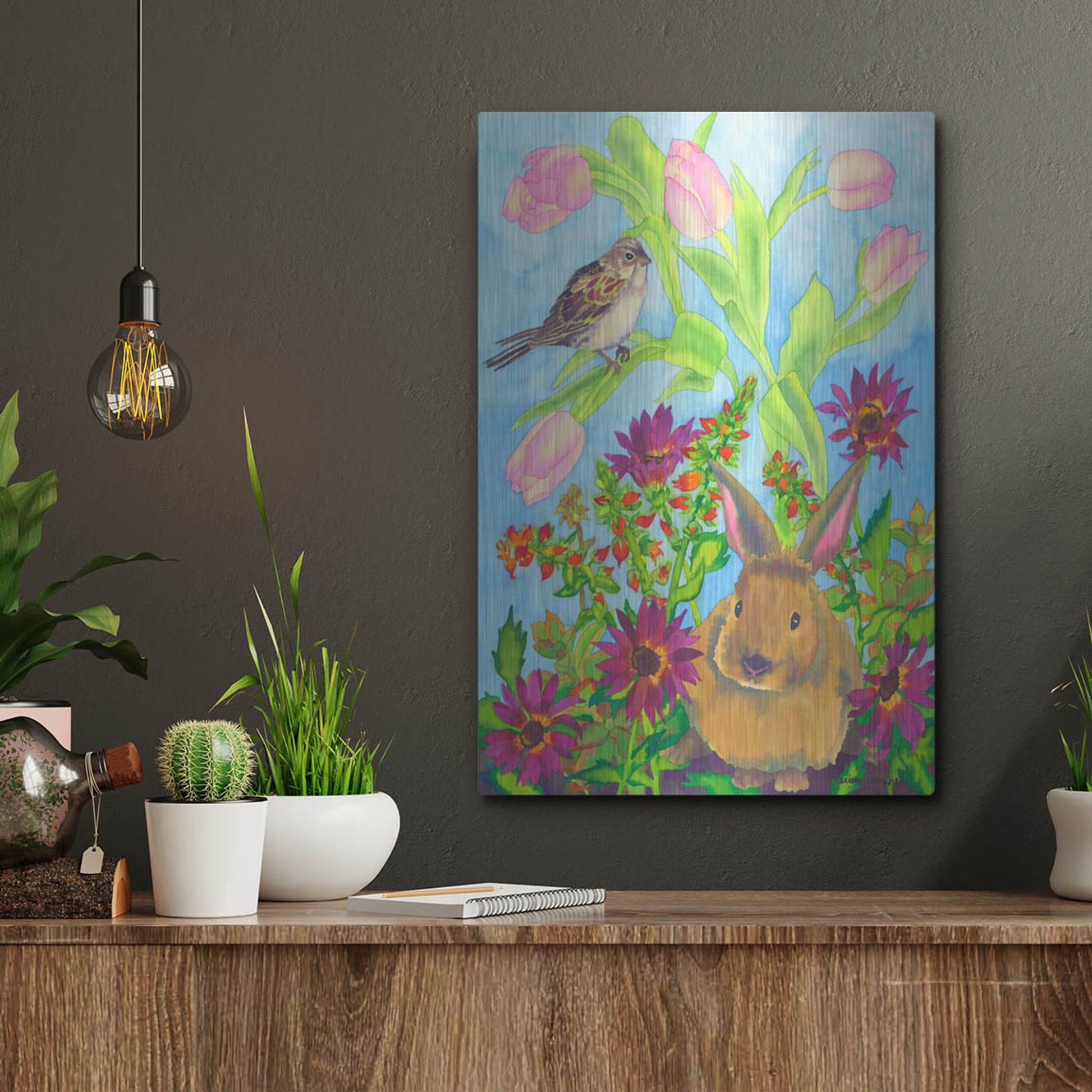 Luxe Metal Art 'Bunny and Sparrow' by Carissa Luminess, Metal Wall Art,12x16