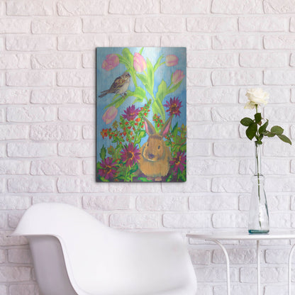 Luxe Metal Art 'Bunny and Sparrow' by Carissa Luminess, Metal Wall Art,16x24