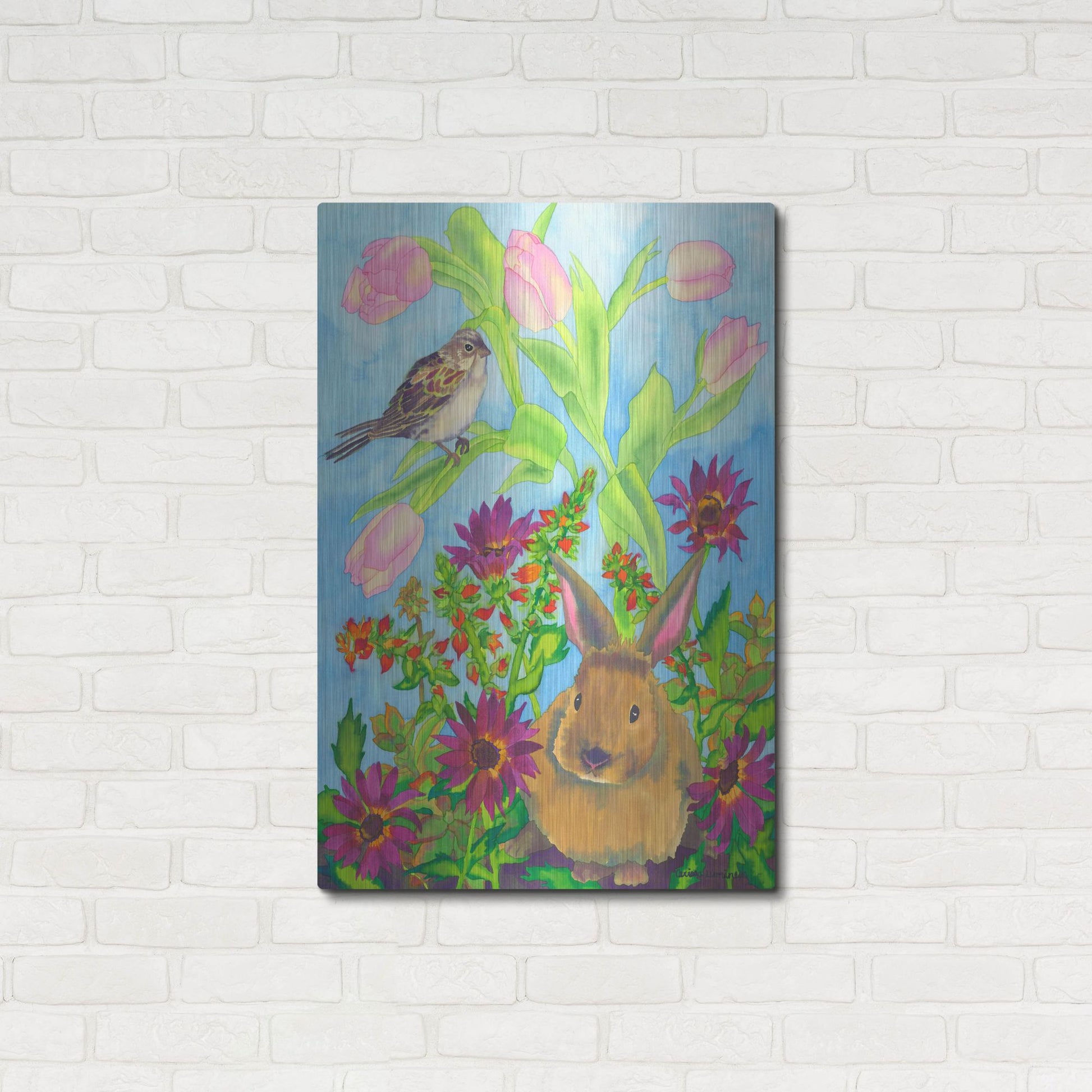 Luxe Metal Art 'Bunny and Sparrow' by Carissa Luminess, Metal Wall Art,24x36
