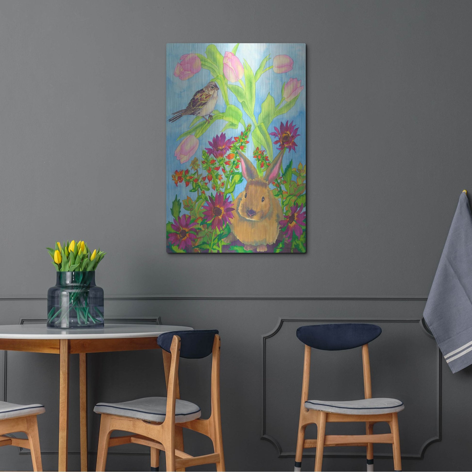 Luxe Metal Art 'Bunny and Sparrow' by Carissa Luminess, Metal Wall Art,24x36