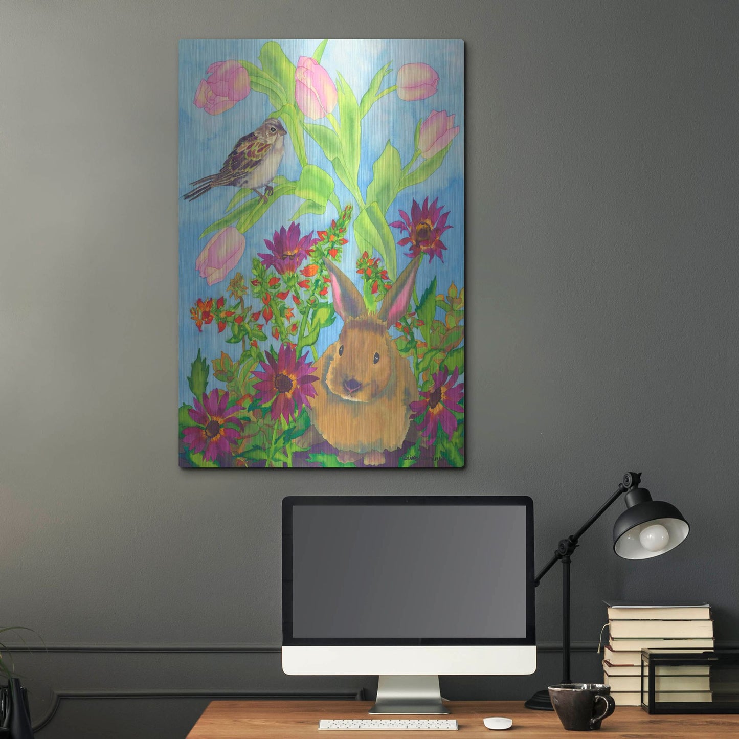 Luxe Metal Art 'Bunny and Sparrow' by Carissa Luminess, Metal Wall Art,24x36