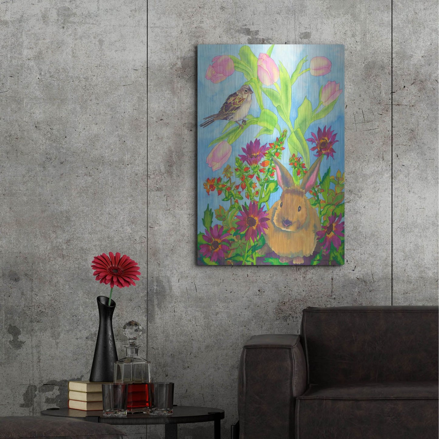 Luxe Metal Art 'Bunny and Sparrow' by Carissa Luminess, Metal Wall Art,24x36