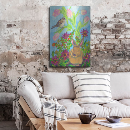 Luxe Metal Art 'Bunny and Sparrow' by Carissa Luminess, Metal Wall Art,24x36
