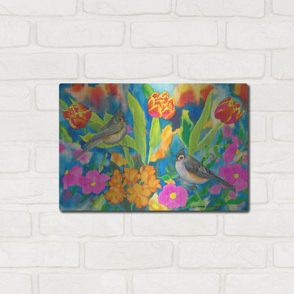 Luxe Metal Art 'Titmouses and Tulips' by Carissa Luminess, Metal Wall Art,16x12