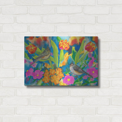 Luxe Metal Art 'Titmouses and Tulips' by Carissa Luminess, Metal Wall Art,24x16