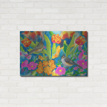 Luxe Metal Art 'Titmouses and Tulips' by Carissa Luminess, Metal Wall Art,36x24