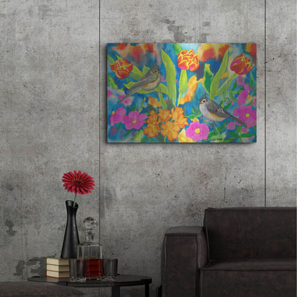 Luxe Metal Art 'Titmouses and Tulips' by Carissa Luminess, Metal Wall Art,36x24