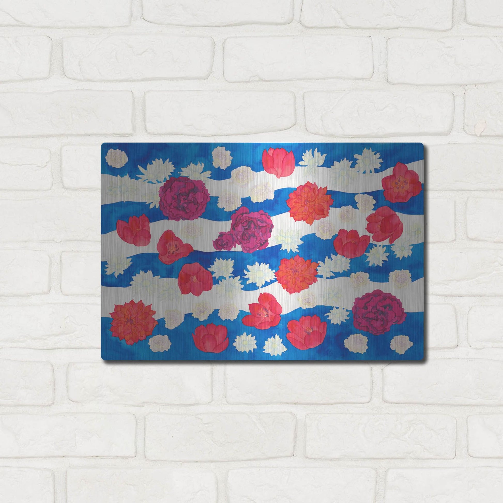 Luxe Metal Art 'Patriotic Floral' by Carissa Luminess, Metal Wall Art,16x12