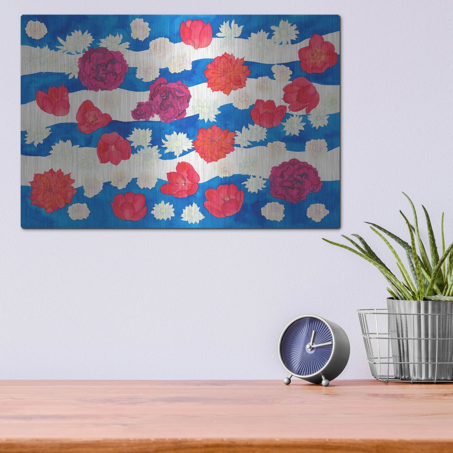 Luxe Metal Art 'Patriotic Floral' by Carissa Luminess, Metal Wall Art,16x12