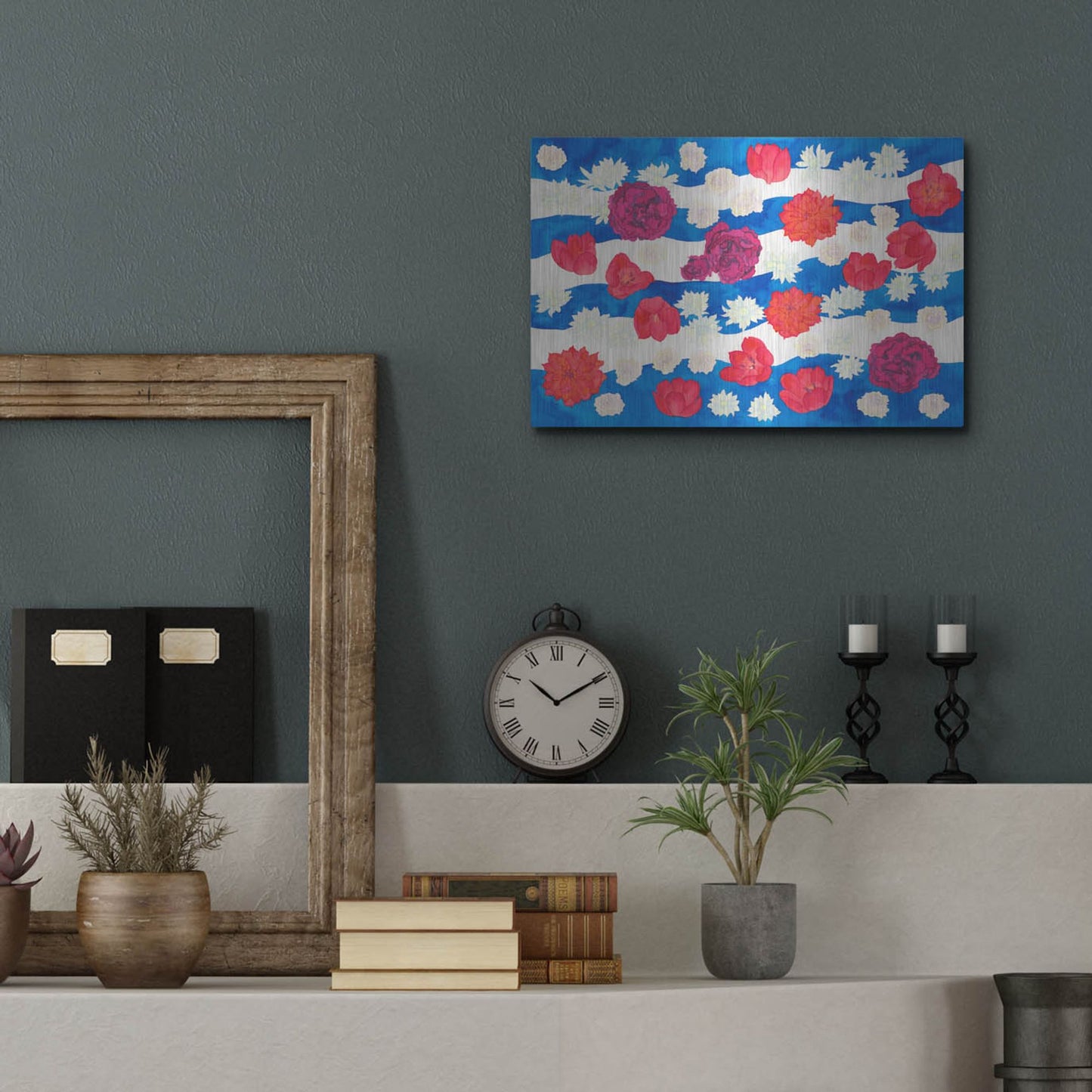 Luxe Metal Art 'Patriotic Floral' by Carissa Luminess, Metal Wall Art,16x12