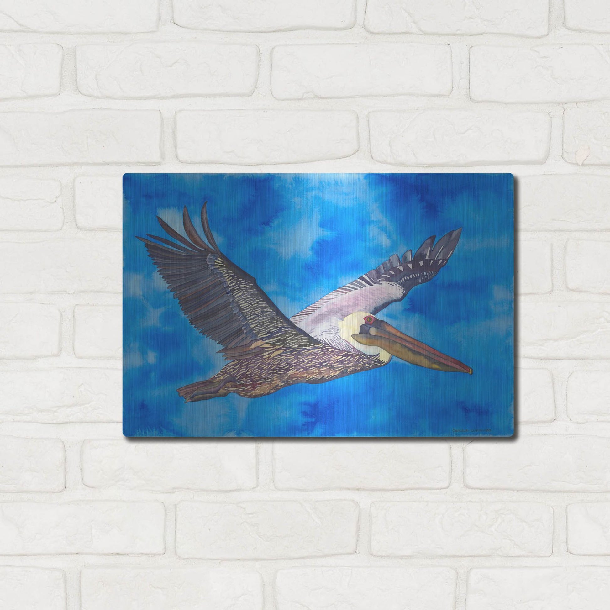 Luxe Metal Art 'Flying Pelican' by Carissa Luminess, Metal Wall Art,16x12
